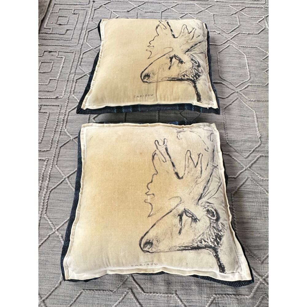 Anthropologie northwood-pillows set pair creative Growth Frann Lusson moose - Picture 13 of 16
